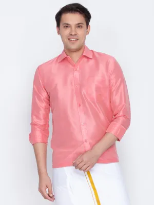 VM By VASTRAMAY Men's Pink Silk Blend Ethnic Shirt