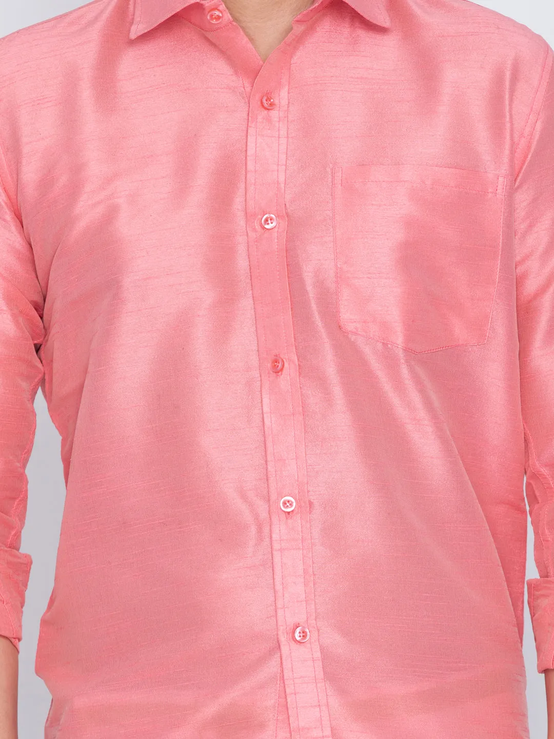 VM By VASTRAMAY Men's Pink Silk Blend Ethnic Shirt