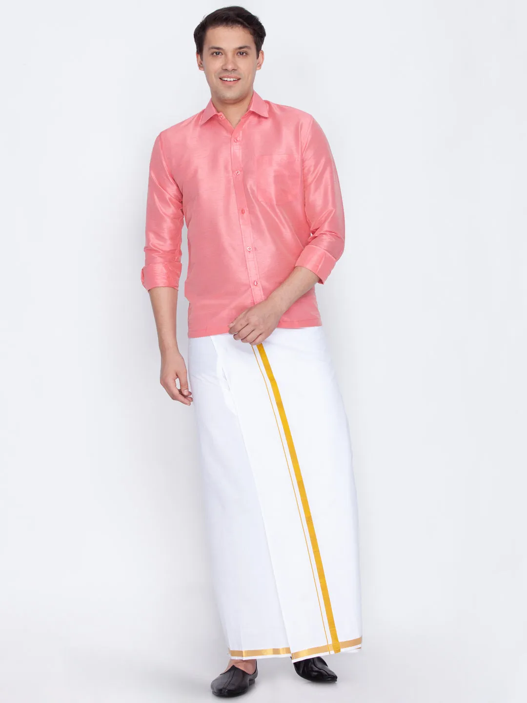 VM By VASTRAMAY Men's Pink Silk Blend Ethnic Shirt