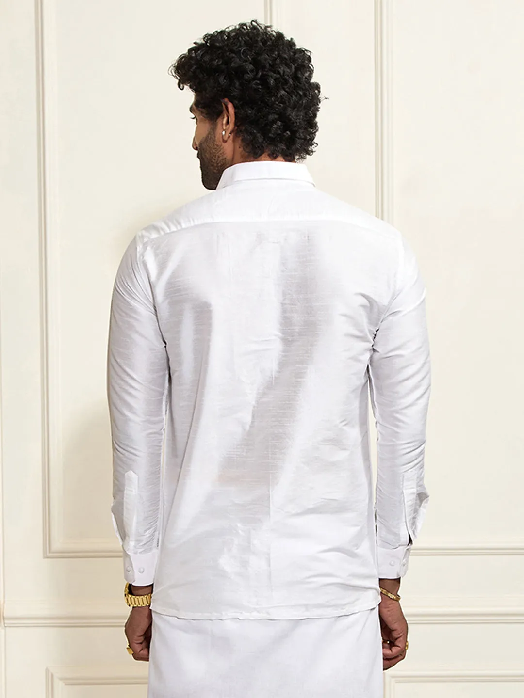 VM By VASTRAMAY Men's White Silk Blend Ethnic Shirt