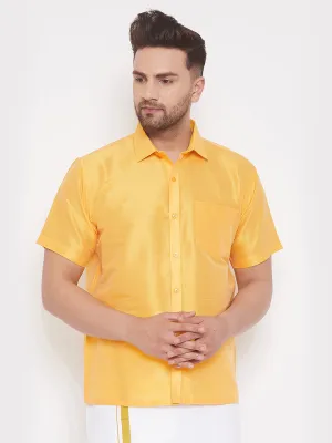 VM By VASTRAMAY Men's Yellow Silk Blend Ethnic Shirt