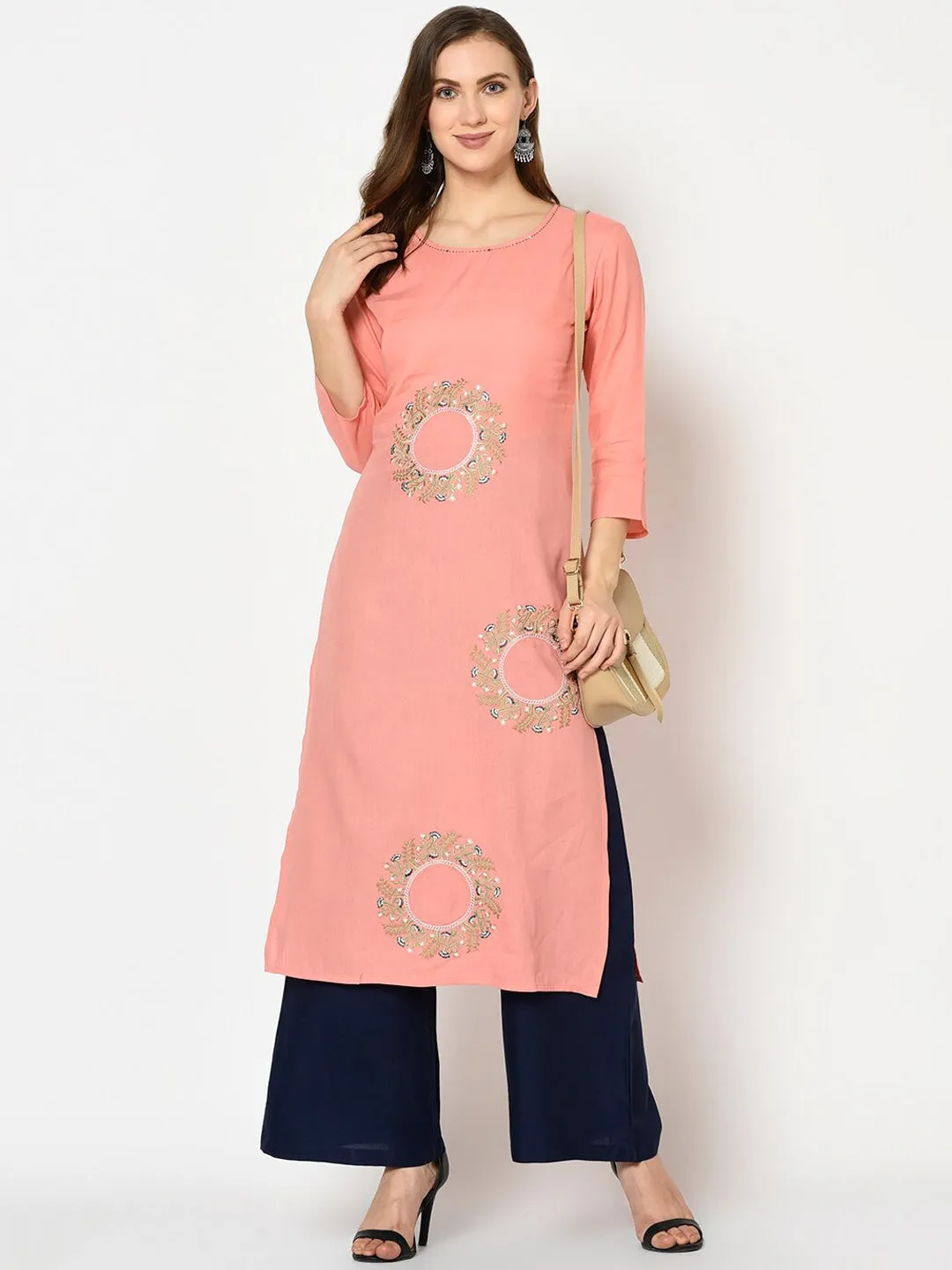 Women Peach Straight Kurta