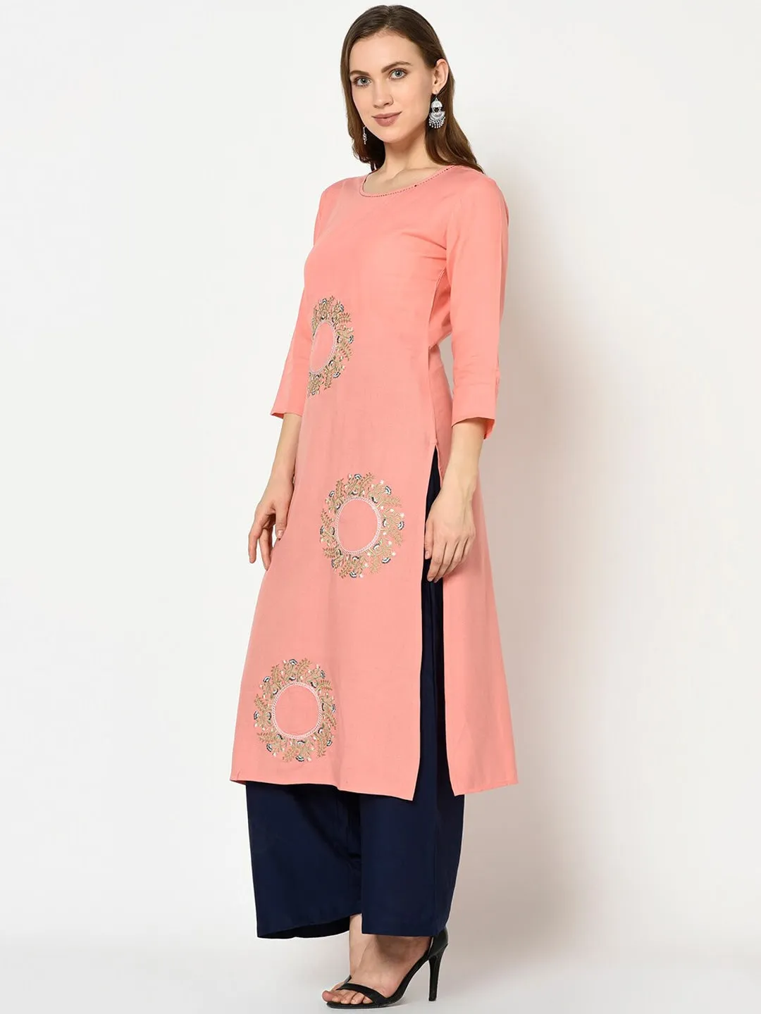 Women Peach Straight Kurta