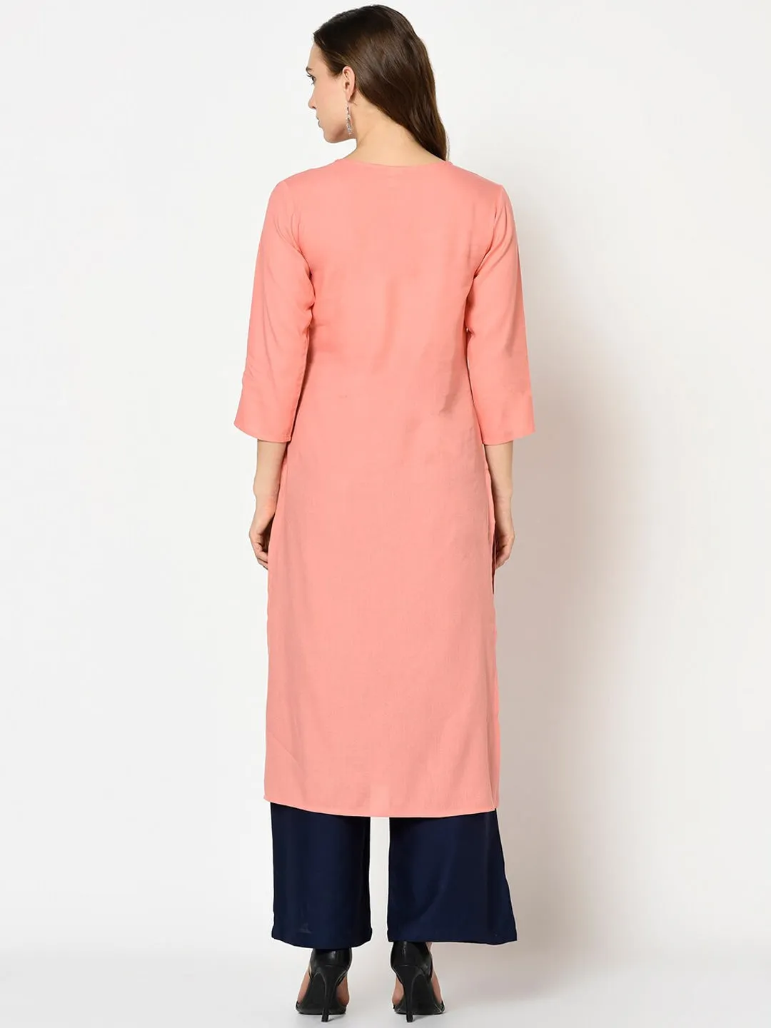 Women Peach Straight Kurta