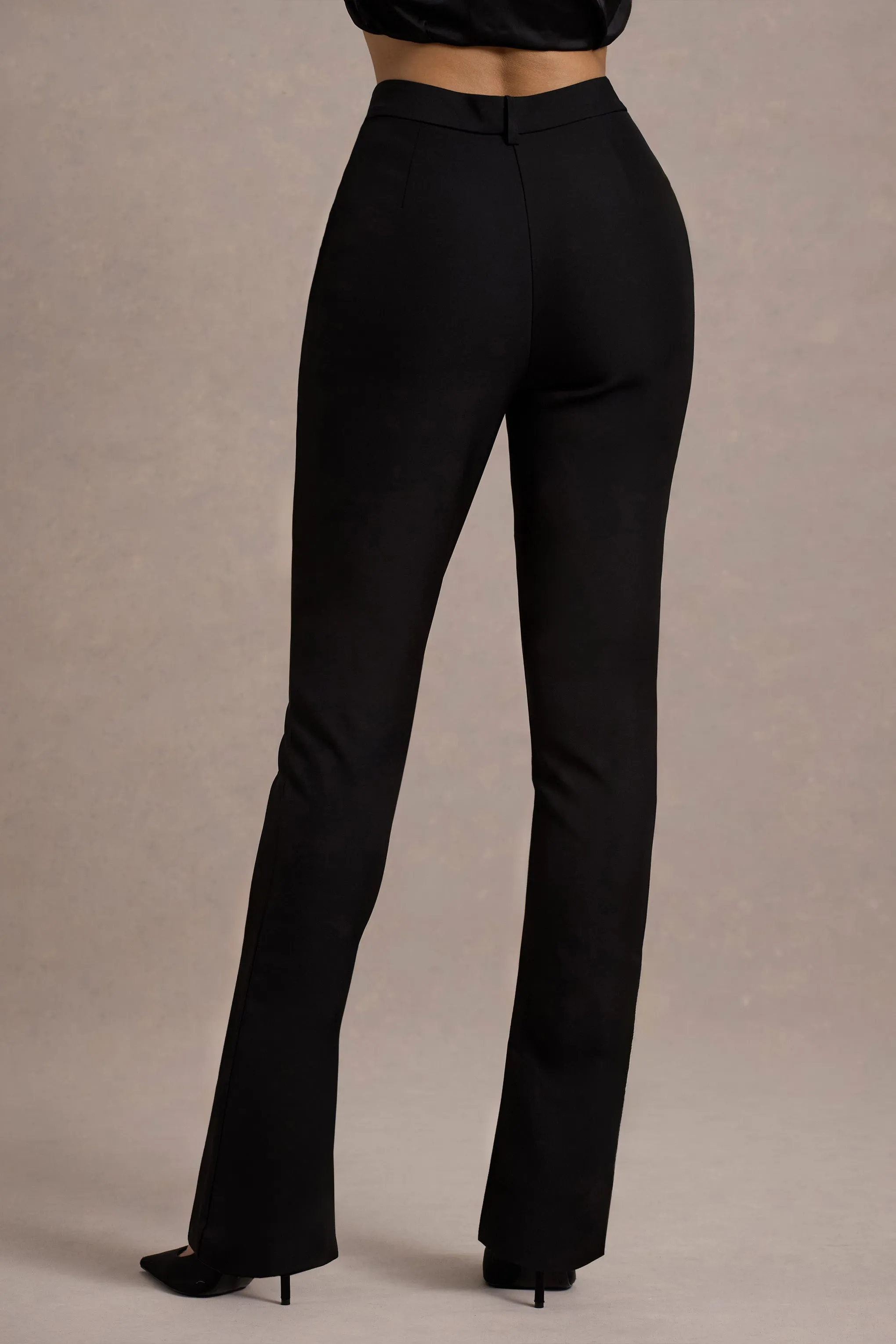 Wonder Woman | Black High Waist Straight Leg Trousers With Hem Split